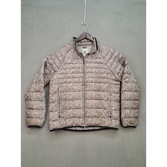 Timberland Packable Goose Down Puffer Camo Grey Men's Large Vintage Puffer Coat - Picture 1 of 9